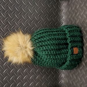 Romney Brown Collection Knit Hat Green With PomPom Top Winter Bobble Hat